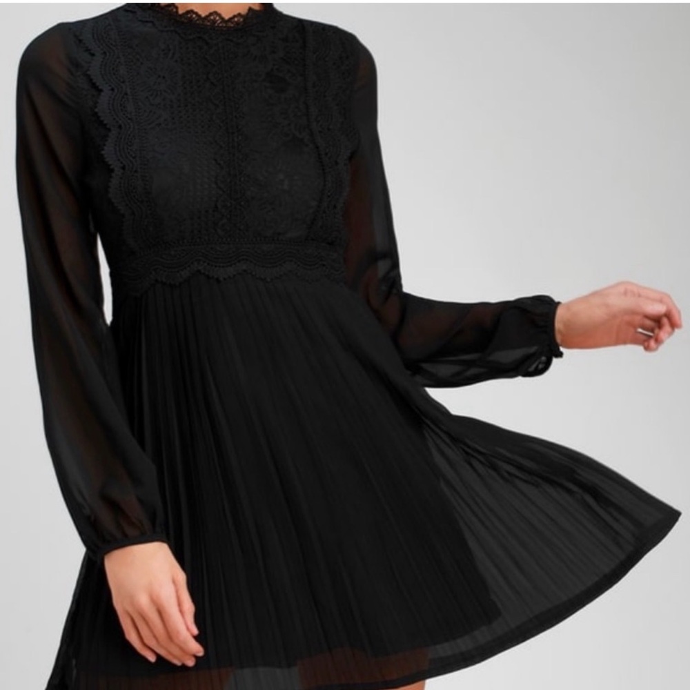 Sandro Black Lace Long Sleeve Dress